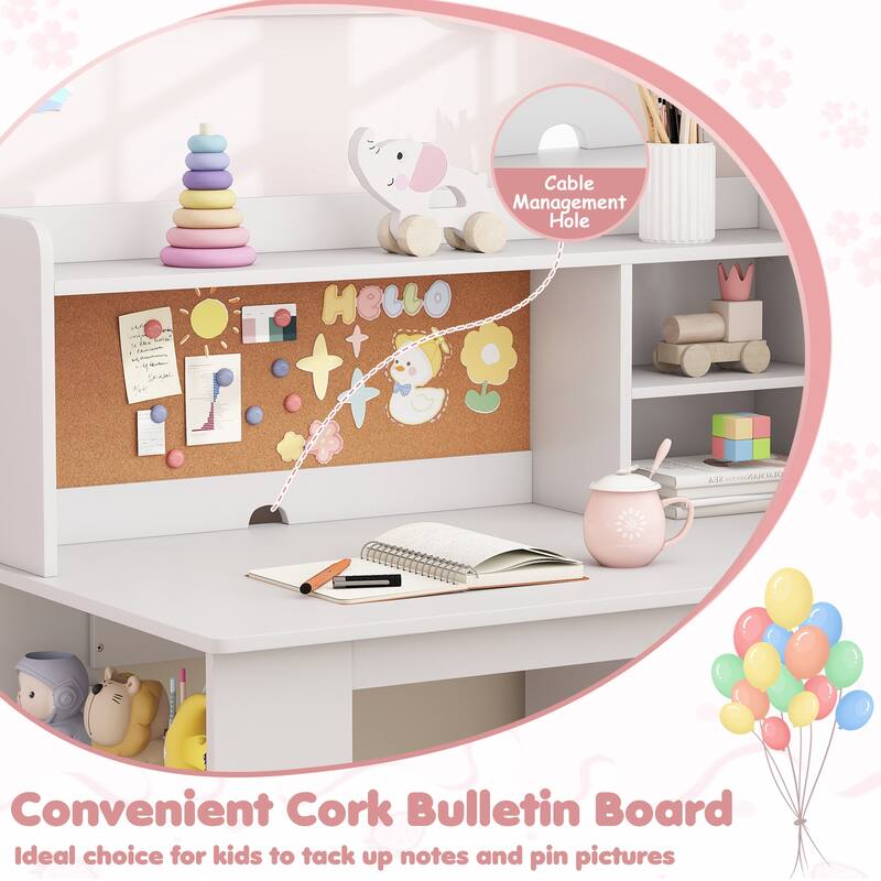 Gymax Kids Desk & Chair Set w/Chair Hutch 3-Layer Side Shelf Storage