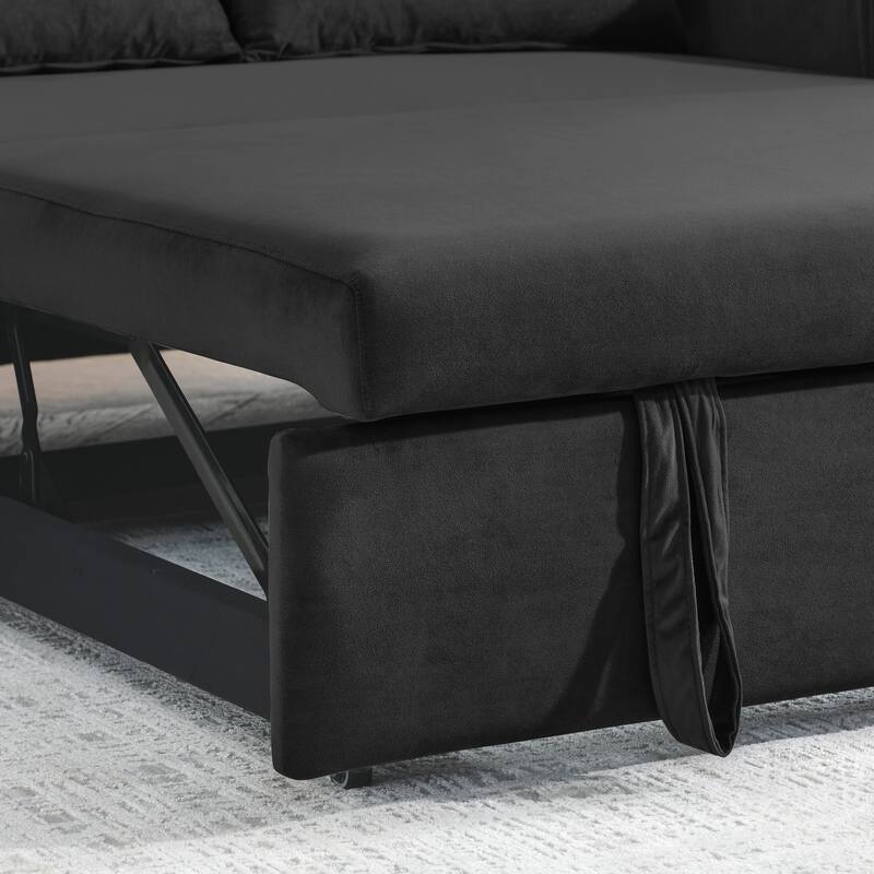 Modern Convertible Velvet Loveseat Sofa Sleeper Sofa Bed with 2 Pillows