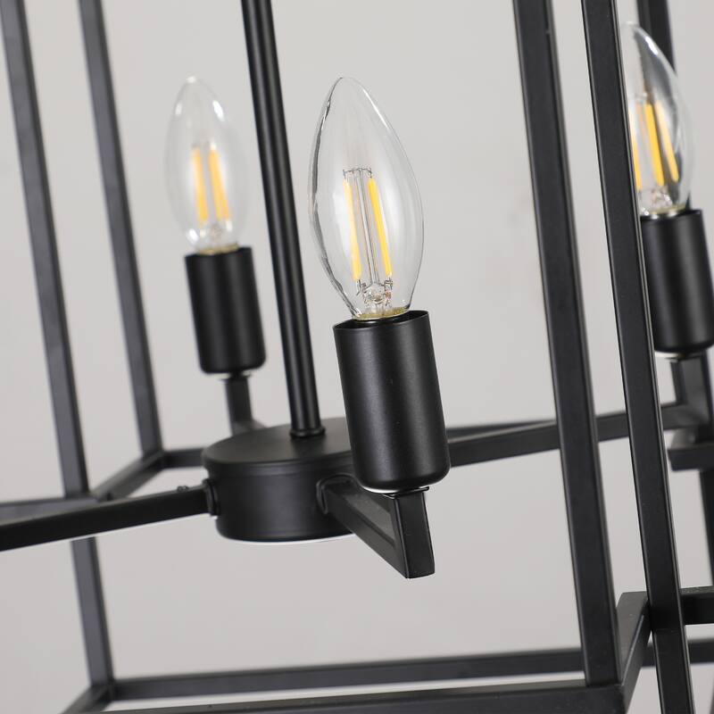 18" Modern 8-Light Geometric Pendant Chandelier, Industrial Metal Frame, Adjustable Hanging Light (No Bulbs)