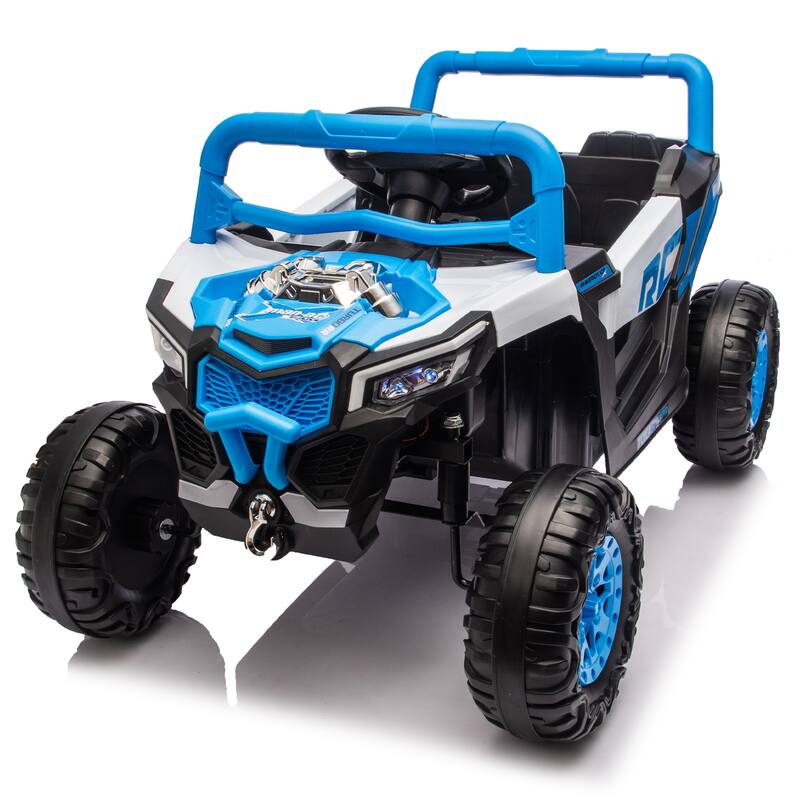 12V Children's Blue Electric Car with LED Lights, Electric Vehicle Toddler Vehicle with Bluetooth Music