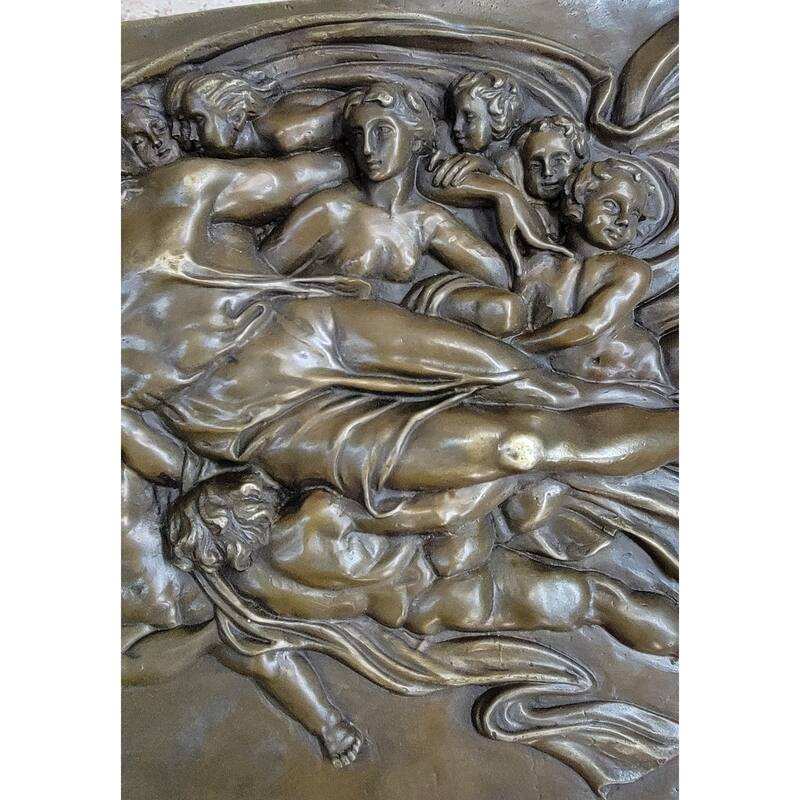 Michelangelo The Creation Of Adam Bronze Bas Relief Hanging Sculpture 14 Inches X 33 Inches