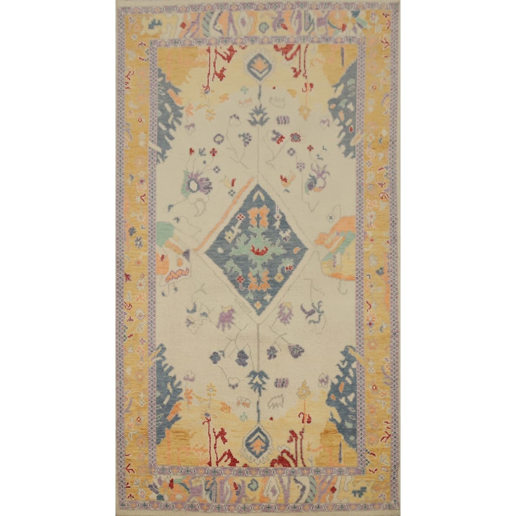 Hand Knotted Oriental 100% Wool Carpet Transitional Geometric Beige & Ivories Oushak Area Rug - 7' 8'' X 3' 10''