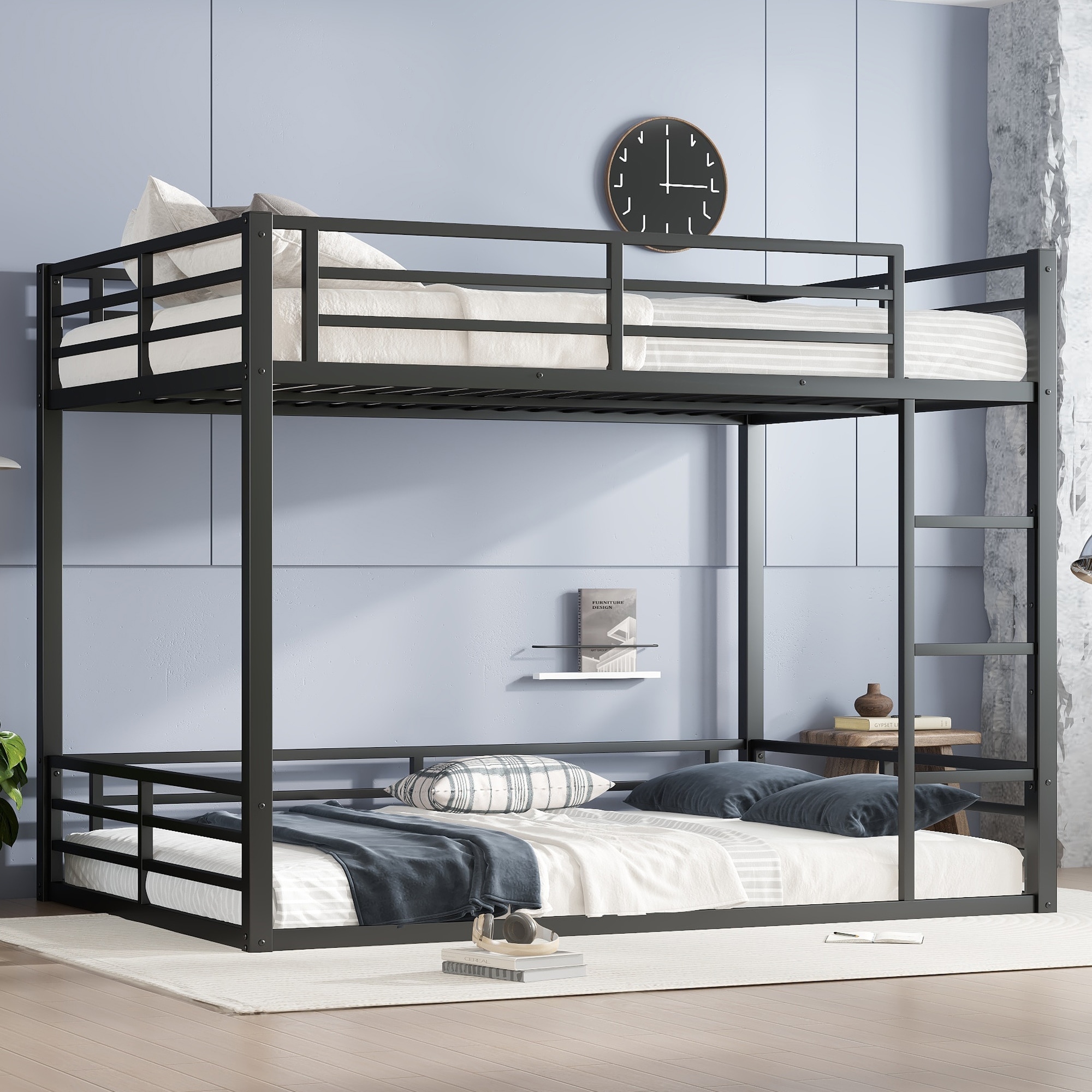 Metal Black Bunk Bed for Teens and Adults