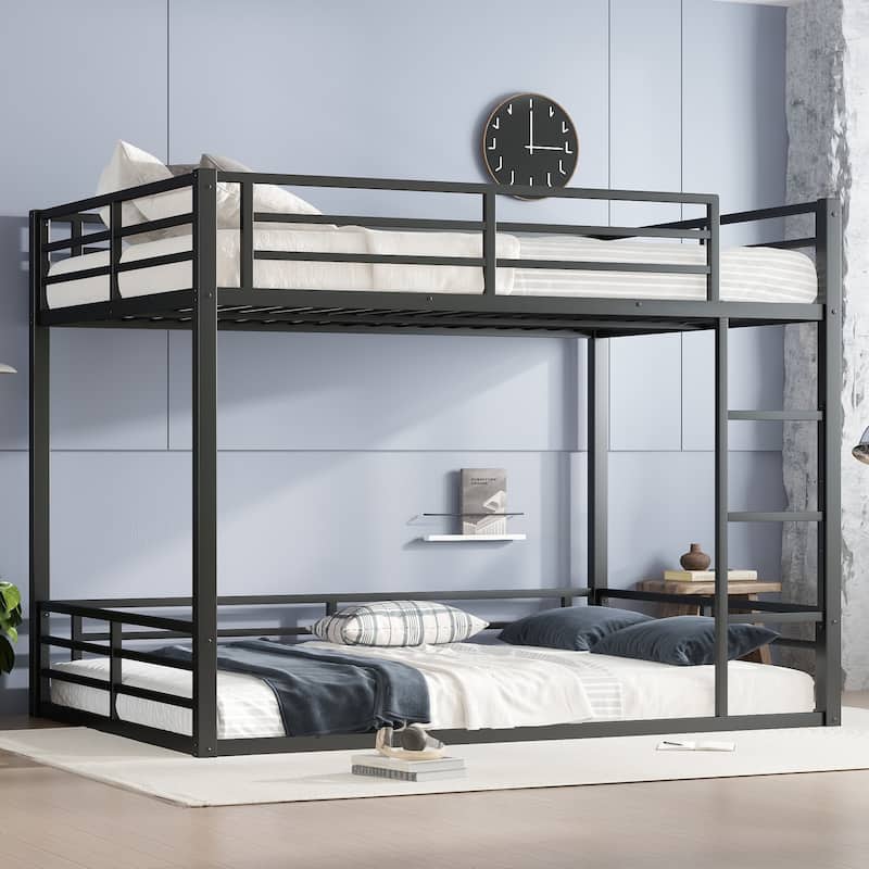 Queen Over Queen Metal Bunk Bed for Teens and Adults, Space-Saving, Noise-Reduced, No Box Spring Needed, Black - Black