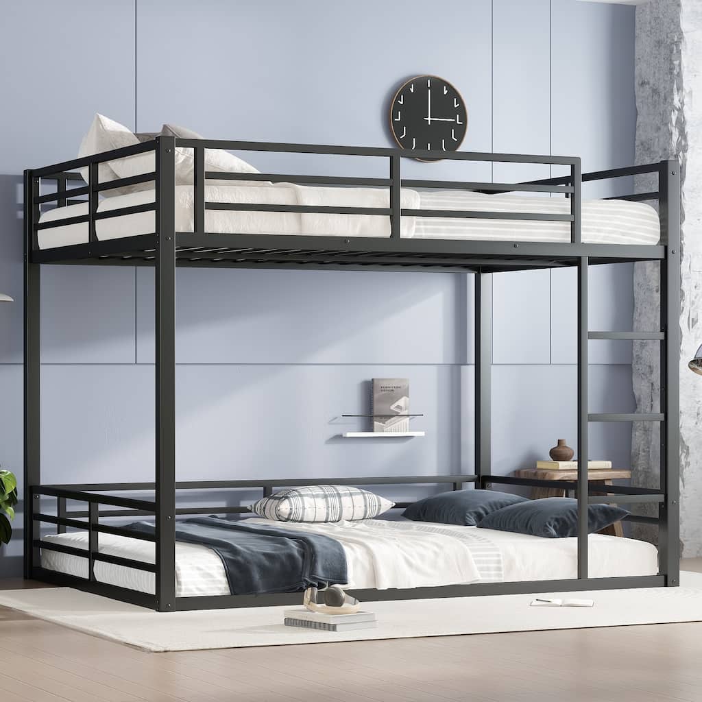 Roomfitters Metal Queen/Full over Queen Bunk Bed, Space-Saving Noise-Reduced Frame, No Box Spring Needed, Black