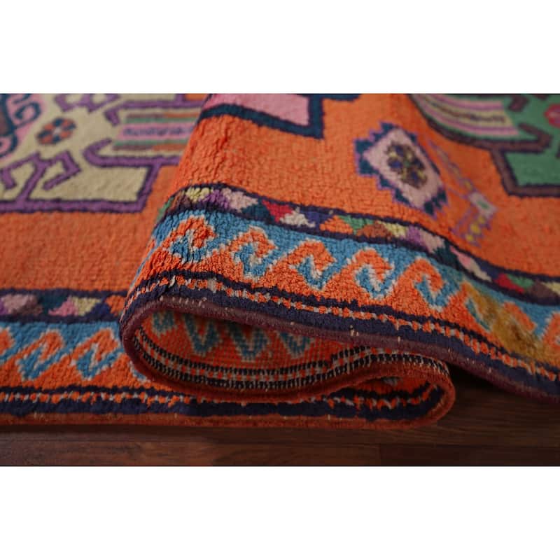 Orange Geometric Anatolian Oriental Runner Rug Handmade Silk Carpet - 3'0"x 12'4"