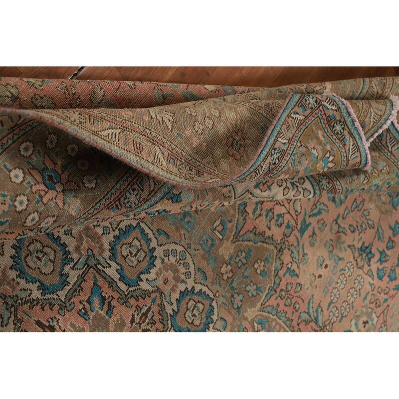 Pink Floral Tabriz Persian Area Rug Handmade Wool Carpet - 9'7" x 13'0"