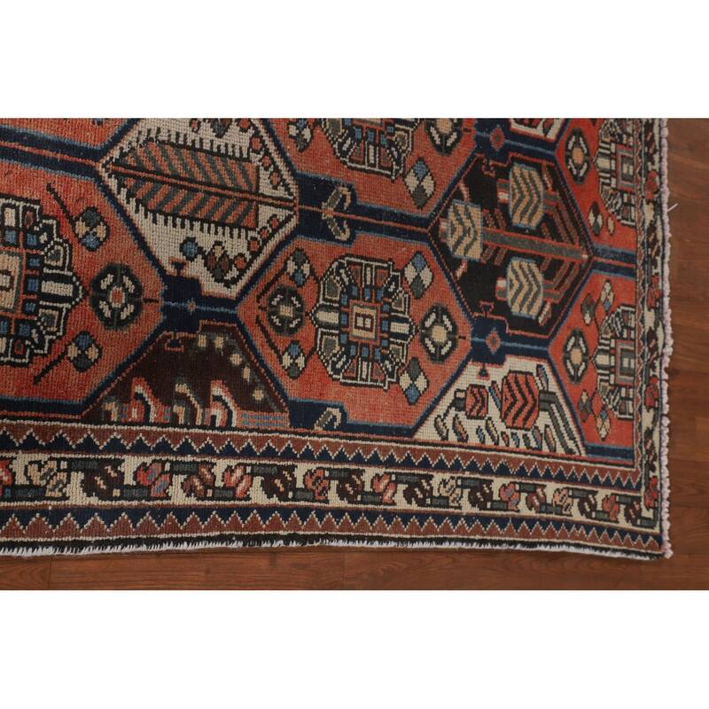 Tribal Orange Hamedan Persian Vintage Runner Rug Handmade Wool Carpet - 3'3" x 9'4"