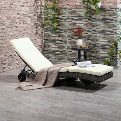 Outdoor Rattan Chaise Lounge Chair Patio Sun Lounger with Wheels, Adjustable Backrest and Cushions