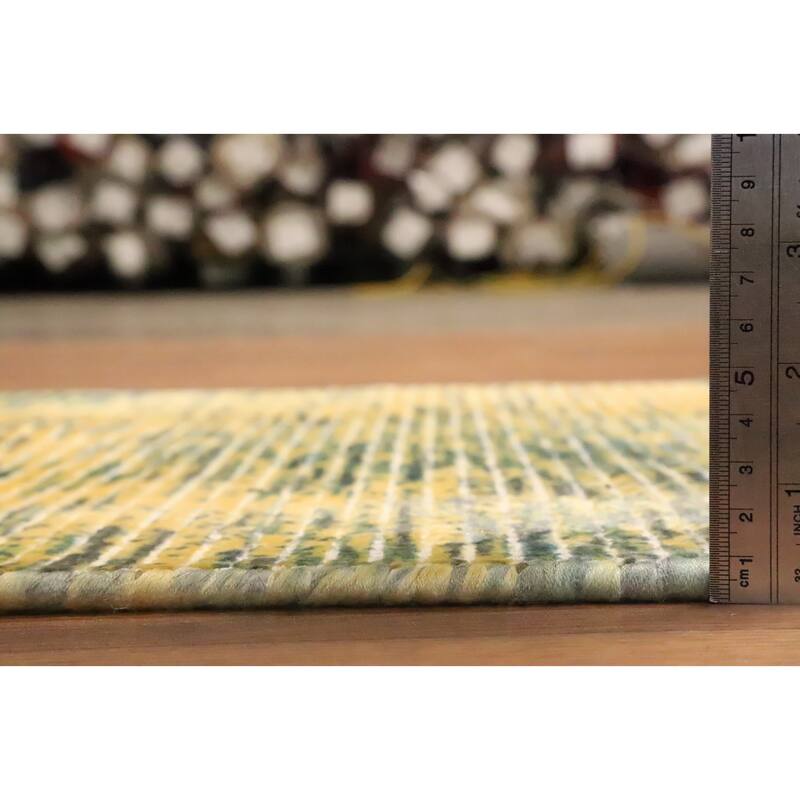 Hand Knotted Oriental Viscose Silk Carpet Modern Abstract Yellow & Gold Abstract Area Rug - 4' 0'' X 2' 0''