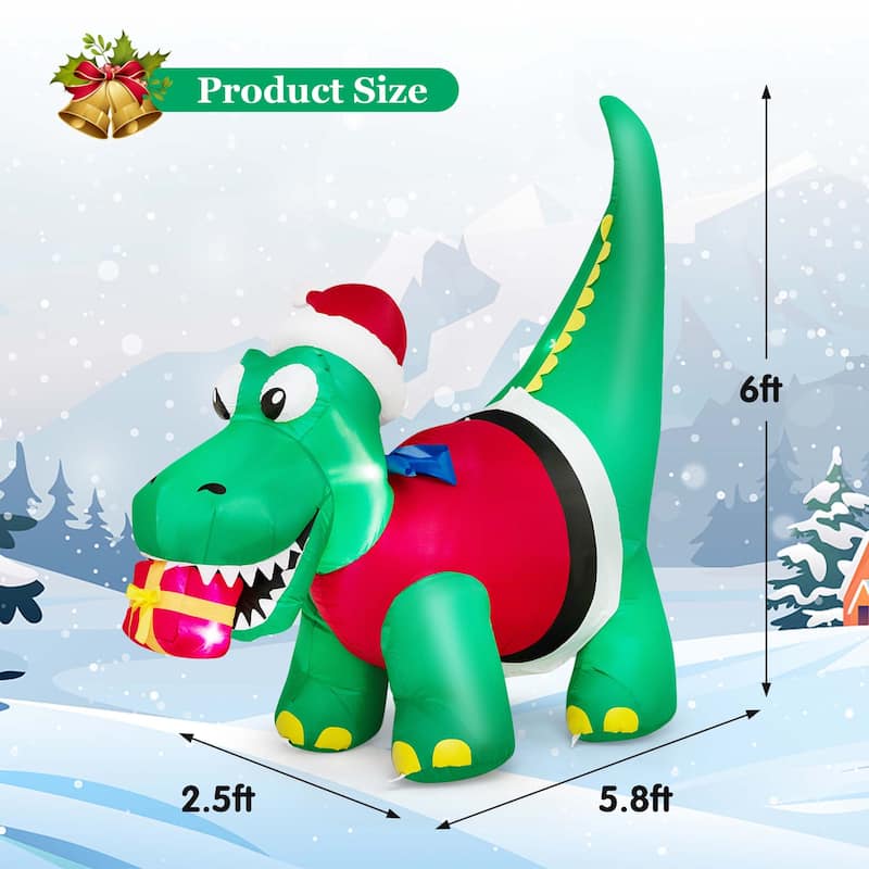 Costway 6FT Inflatable Christmas Dinosaur with LED Lights Gift Box & - See Details