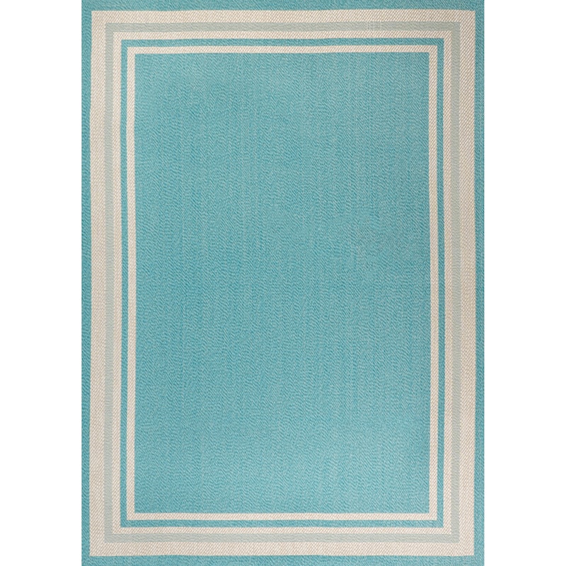 JONATHAN Y Haynes Modern Border Stripe Indoor/Outdoor Area Rug - 3 X 5 - Aqua/Beige
