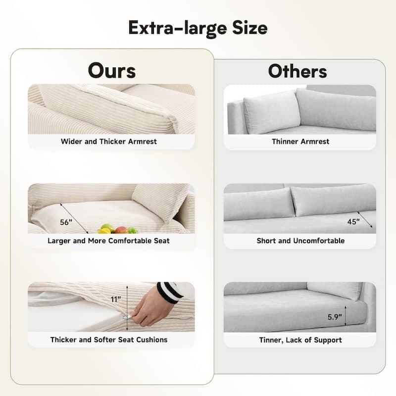 Oversized Modular Corduroy Sectional Sofa Set with Ottoman, 3-Seater / 4-Seater Deep Seat Lounge Couch for Living Room