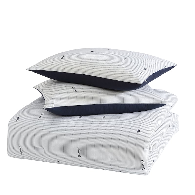 Lacoste Logo Stripe 180TC Percale Cotton 3-Piece Comforter Set