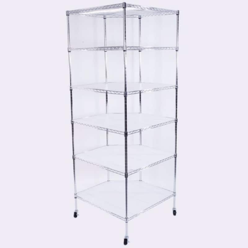6-Layer Plastic Coated Polygonal Corner Shelf with 2" PP Wheels - (26.77 x 26.77 x 70.87)"