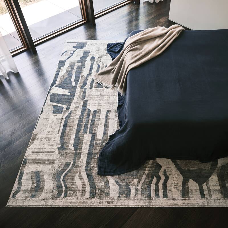 Bheri Abstract Area Rug - 4' x 6'5" - Beige