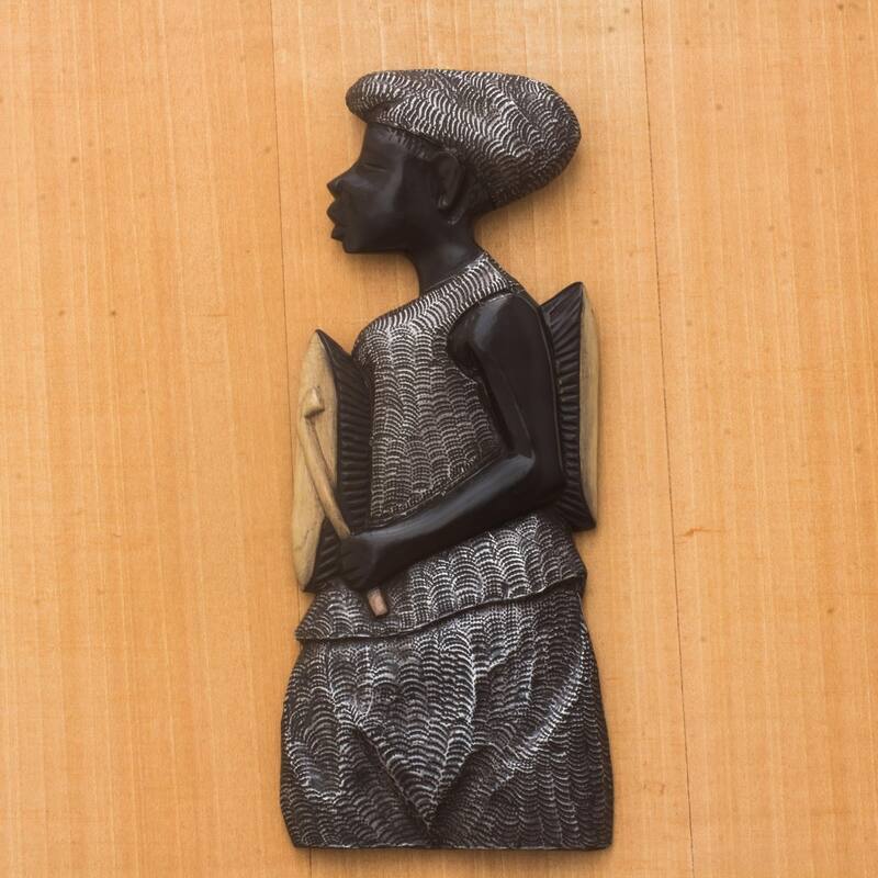 Novica Handmade The Drummer Aluminum Accented Wood Wall Sculpture