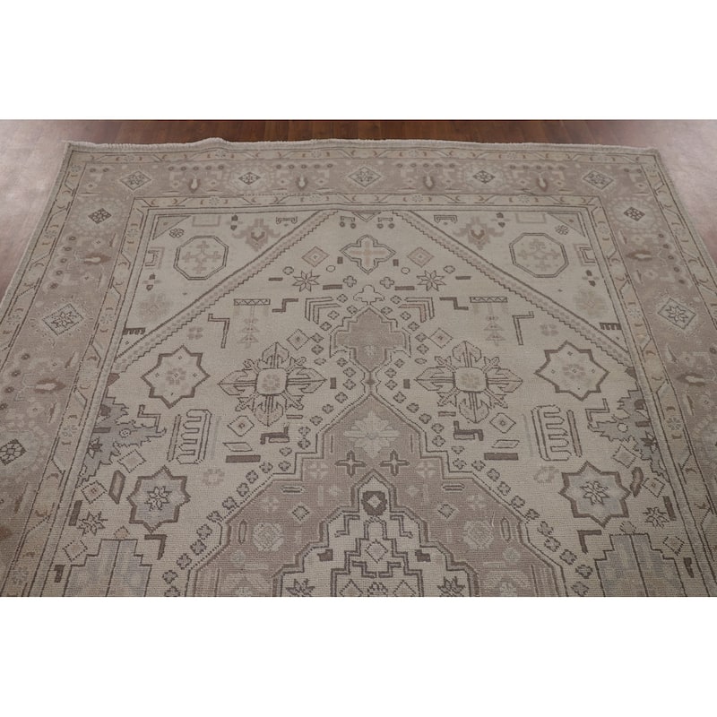 Beige Distressed Tabriz Persian Vintage Rug Handmade Wool Carpet - 6'4"x 9'8"