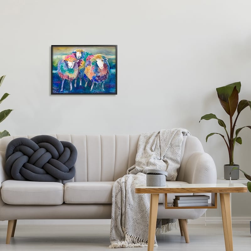 Stupell Fun Cute Bold Rainbow Farm Sheep Design Framed Wall Art - Multi-Color