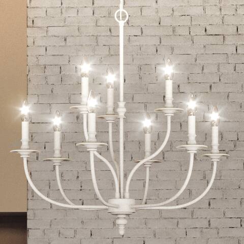 Luxury Cottagecore Chandelier, 28"H x 29"W, with Farmhouse Style, Weathered White, by Urban Ambiance