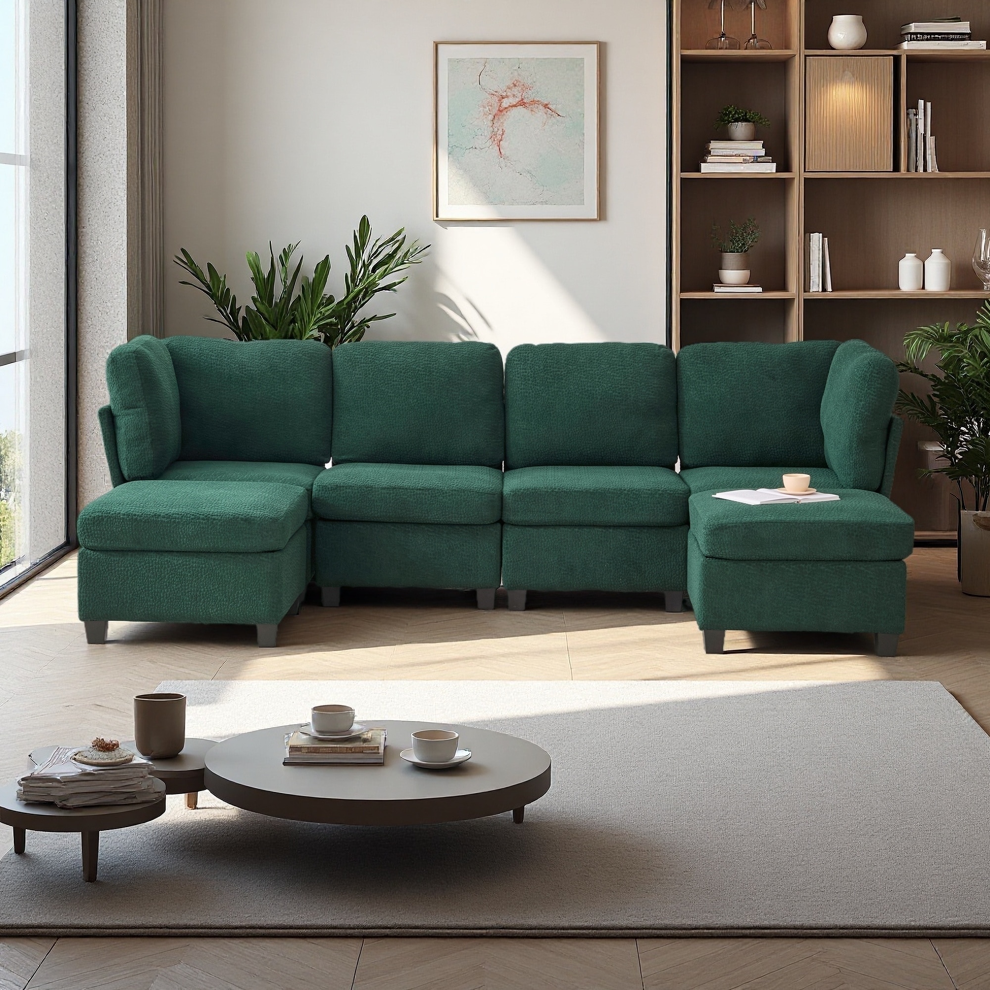 133.5" Polyester Modular 6-Seat Sectional Sofa with Storage Ottoman & Chaise