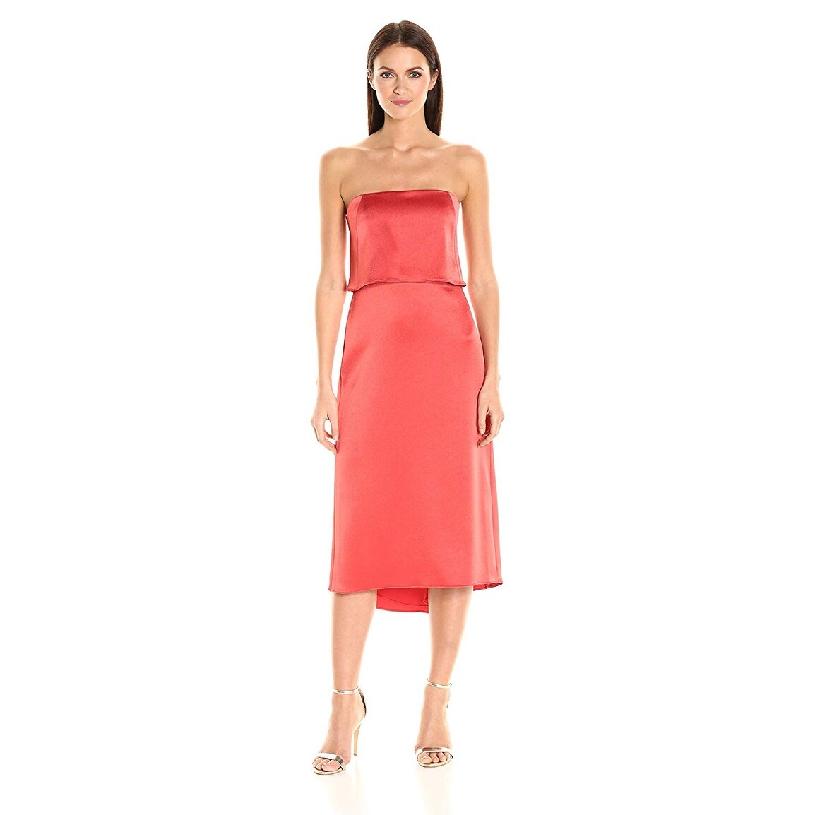 halston heritage tiered satin midi dress