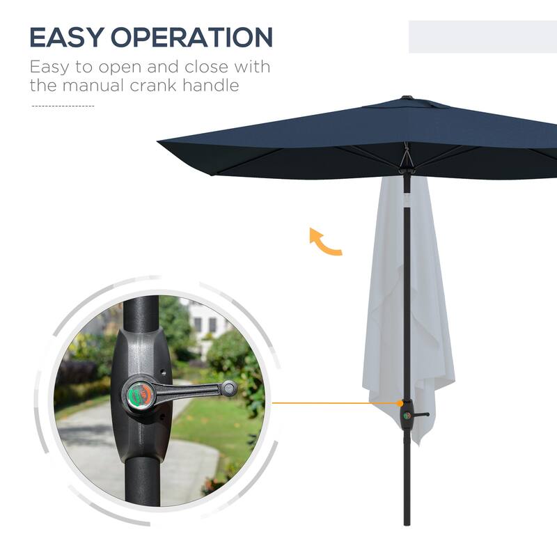 Outsunny 6.6 X 10 ft Rectangular Market Umbrella Patio Outdoor Table Umbrellas with Crank & Push Button Tilt