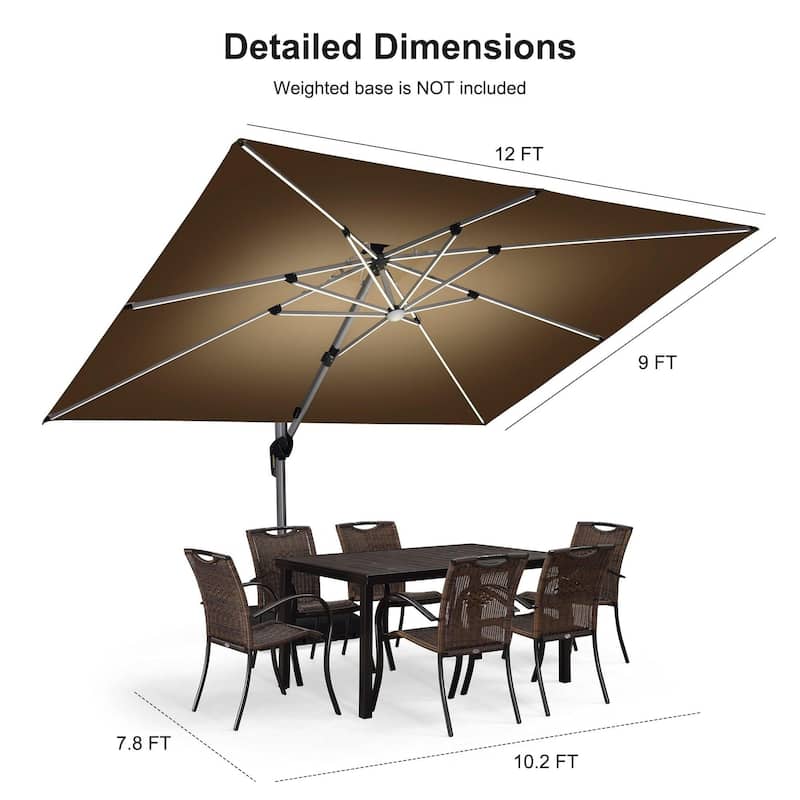 PURPLE LEAF 9 x 12 ft Double Top LED Rectangle Patio Cantilever Umbrella