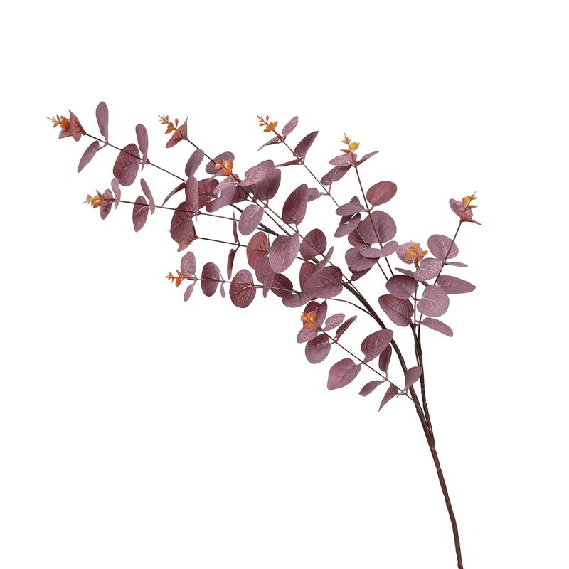 Set of 3 Burgundy Artificial Eucalyptus Leaf Stem Plant Greenery Foliage Spray Branch 36in - 36" L x 10" W x 7" DP