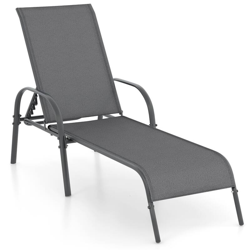 Gymax Patio Lounge Chair Chaise w/ Adjustable Reclining Armrest - Grey
