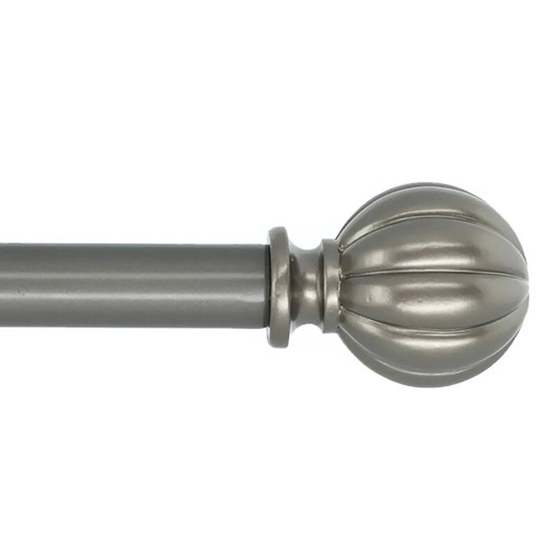 Meriville 1-Inch Diameter Fluted Ball Single Window Curtain Rod - GunMetal - 28"-48"