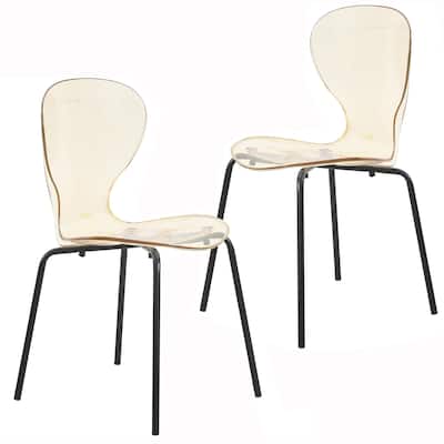 Stackable Plastic Dining Chair Transparent Set of 2 Modern Accent Side Chair for Indoor and Outdoor