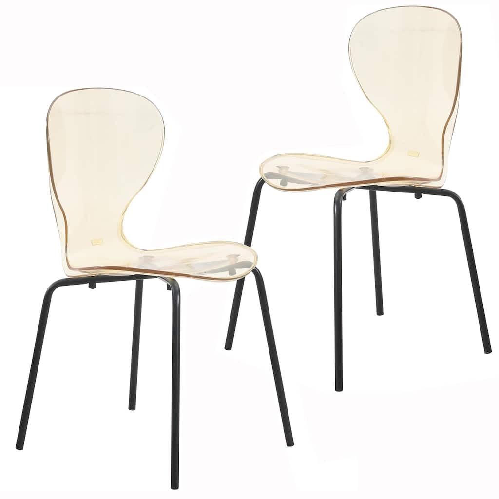 Stackable Plastic Transparent Set of 2 Modern Accent Side Dining Chair for Indoor and Outdoor