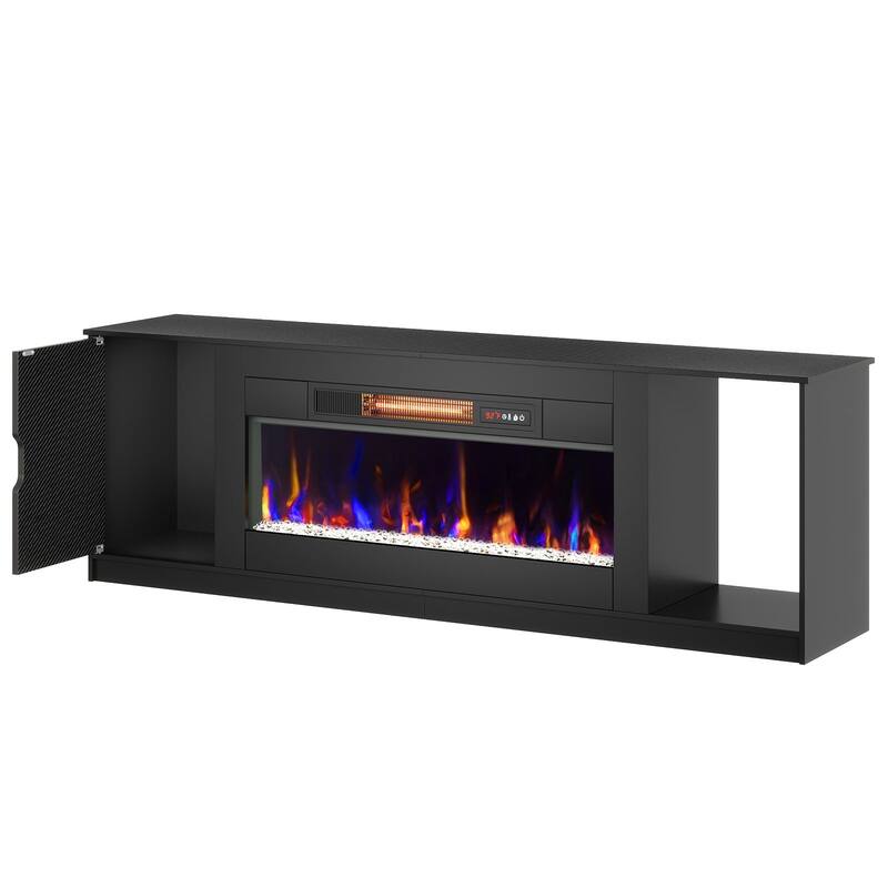 Bestier 70" TV Stand with 36" Electric Fireplace, Modern Led Electirc Fireplace TV Stand fits TV up to 80" with Storage Cabinet