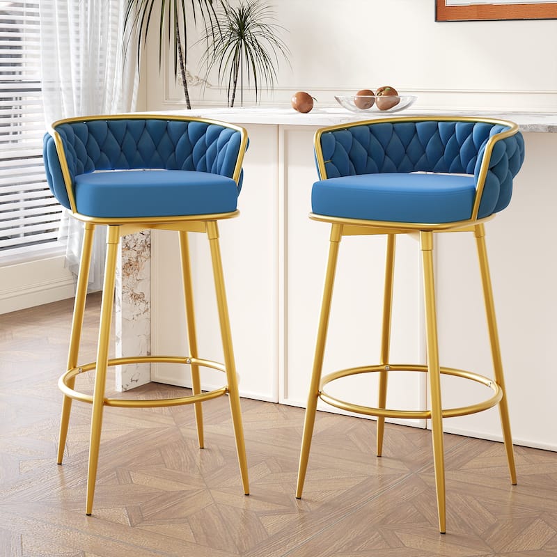 Christopher Knight Home - Lila Modern Gold Finish Swivel Counter Height Bar Stools (Set of 2 ) - Blue