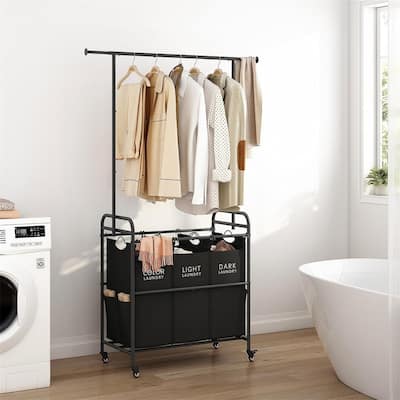 Laundry Sorter Cart with Hanging Clothes Rack - 28.59"L x 15.55"W x 66.54"H