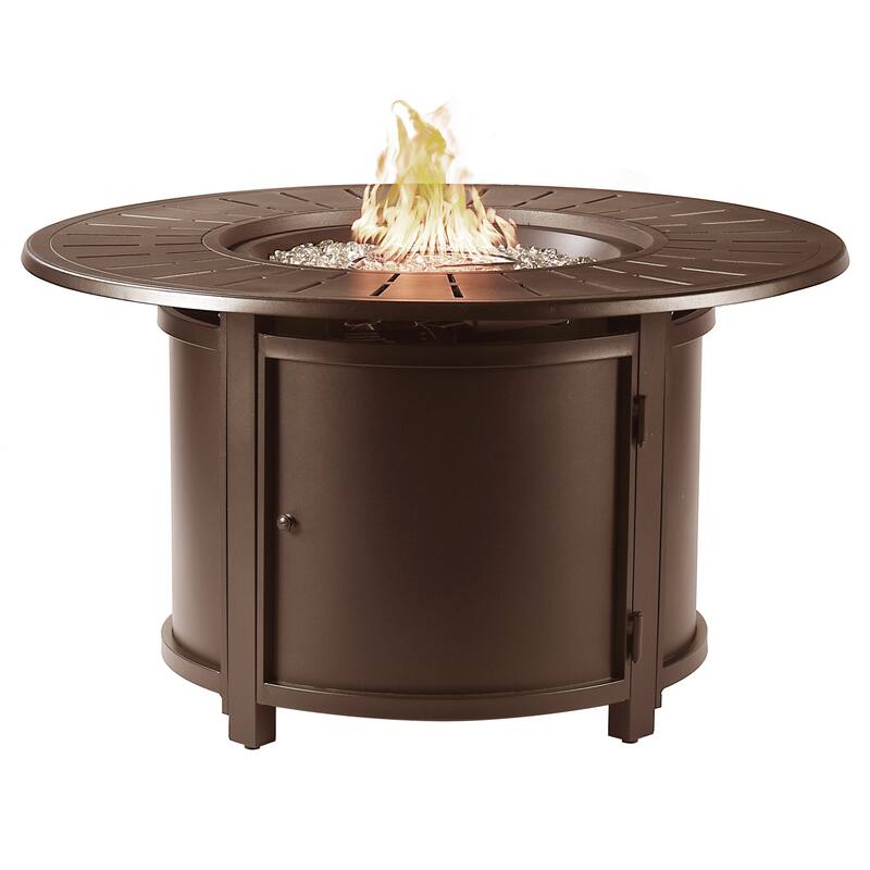 Aluminum Outdoor 44 in. Round Propane Fire Table with Fire Beads, Lid and Fabric Cover, 57,000 BTUs in Antique Copper Finish - Brown