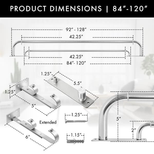 dimension image slide 14 of 21, Meriville Double Wrap Around Blackout Curtain Rod Set - 1-inch Diameter Front Rod and 5/8-inch Diameter Back Rod