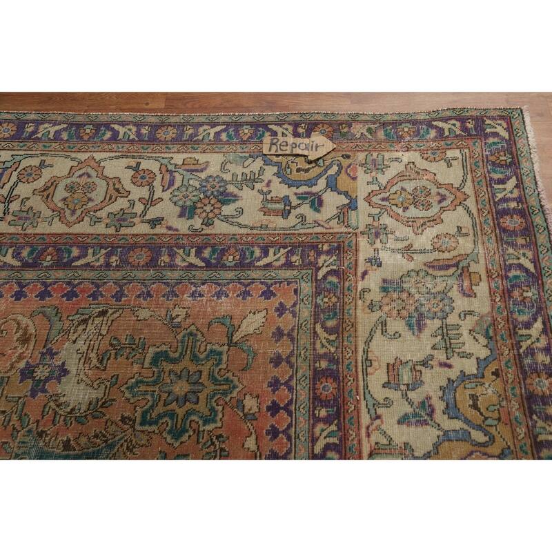 Vegetable Dye Tabriz Persian Vintage Area Rug Handmade Wool Carpet - 9'5" x 12'3"