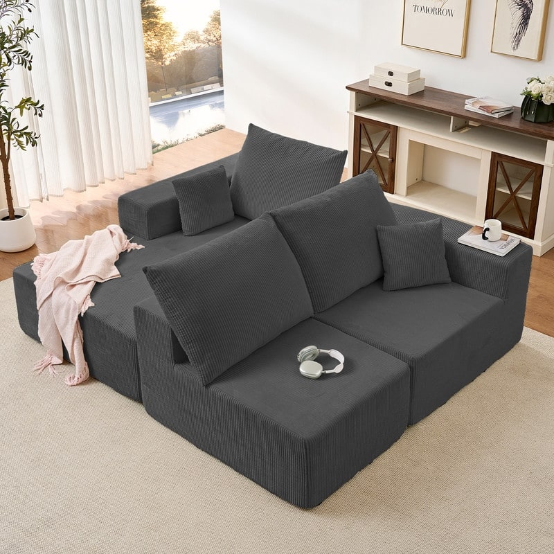 Mixoy W108"Corduroy Fabric Sectional Couch,3-Pieces Free-Combined Cloud Modular Modern L-Shaped Sofa with Chaise Lounge