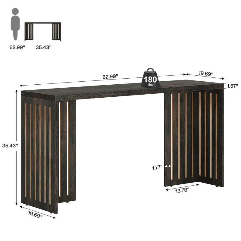 63-Inch Bar Table, Industrial Counter Height Pub Table with Louvered Base