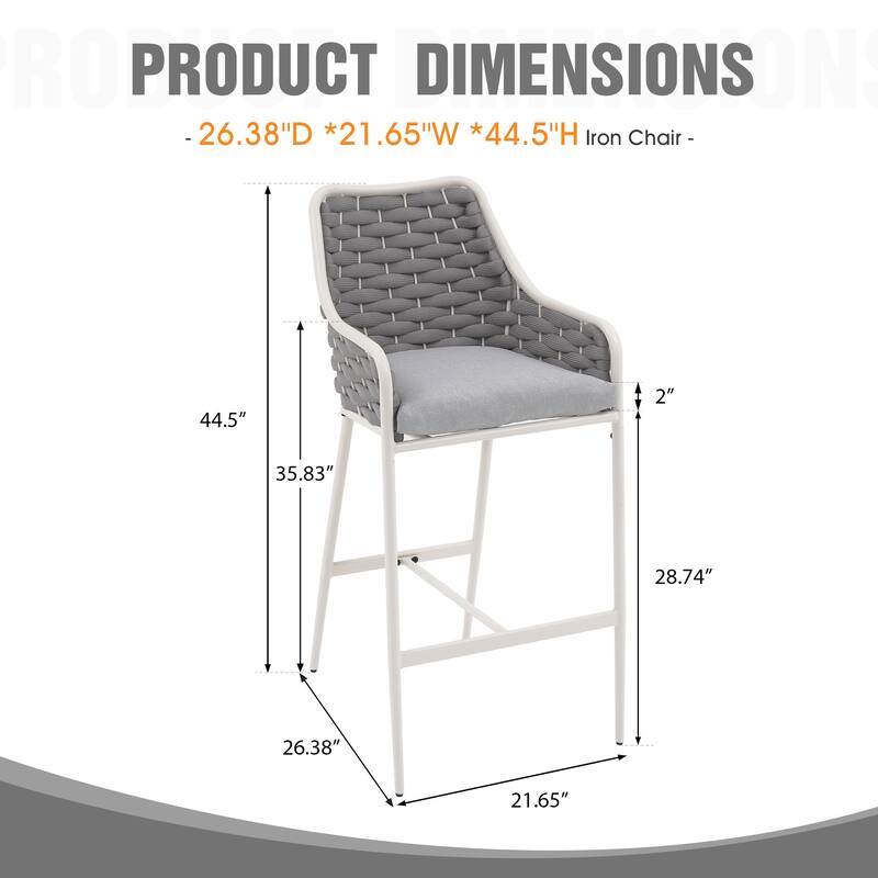 Outdoor Metal High Arm Barstool Chair with Cushions (set of 2)