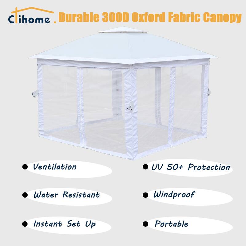 10.8 ft x 10.8 ft Outdoor Patio Metal Frame 2 Tier Vented Pop-Up Canopy Tent Portable Canopy