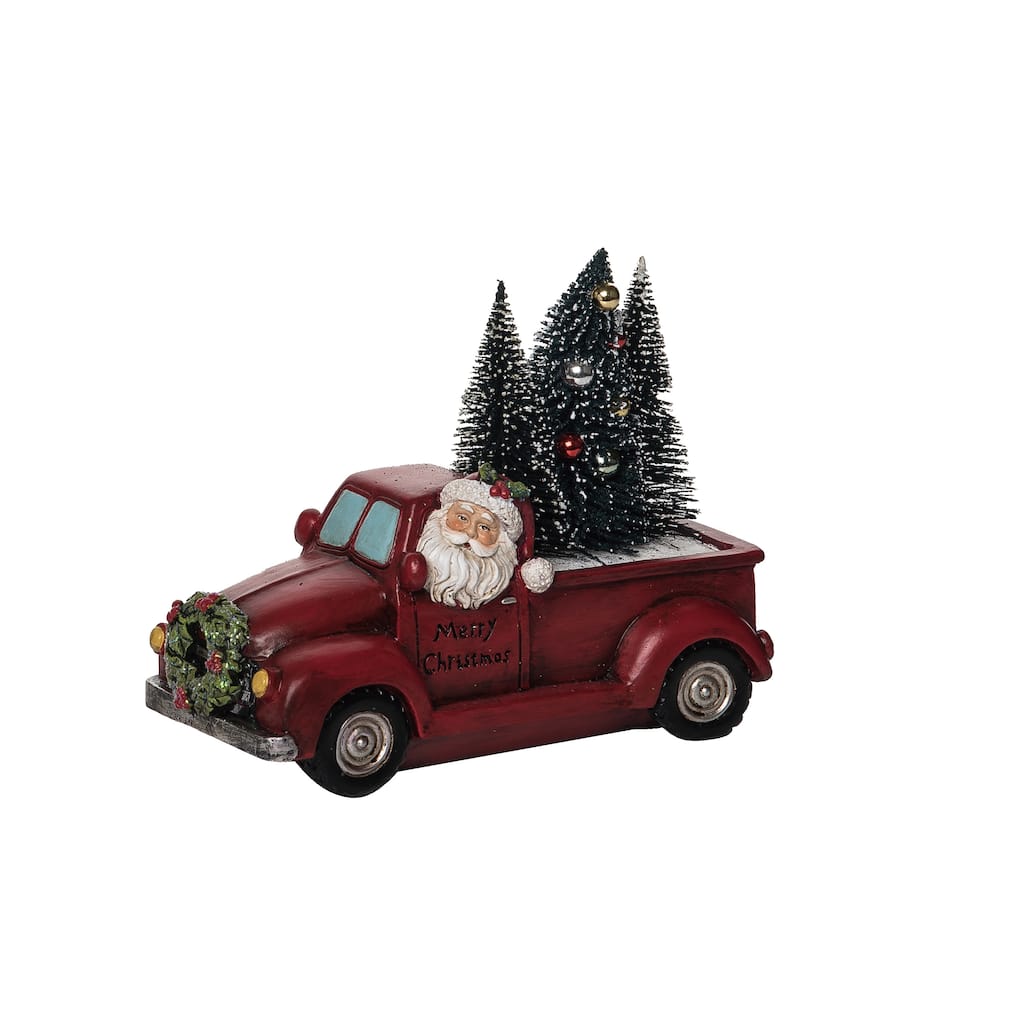 Transpac Resin 8.5 in. Multicolor Christmas Truck with Bottlebrush Tree Decor