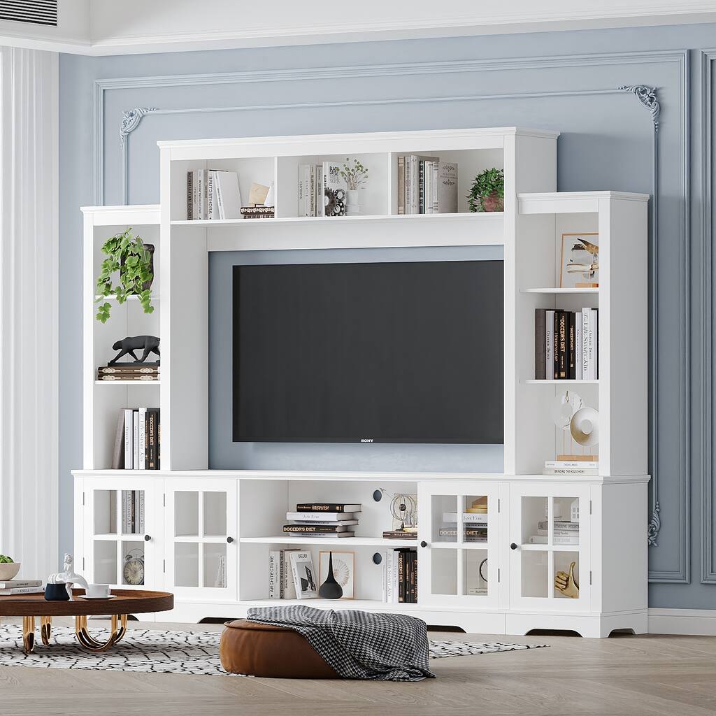 Large Wall Unit Entertainment Center for TVs up to 65", Modern Storage TV Stand with Bookshelves, Farmhouse Wood Media Console
