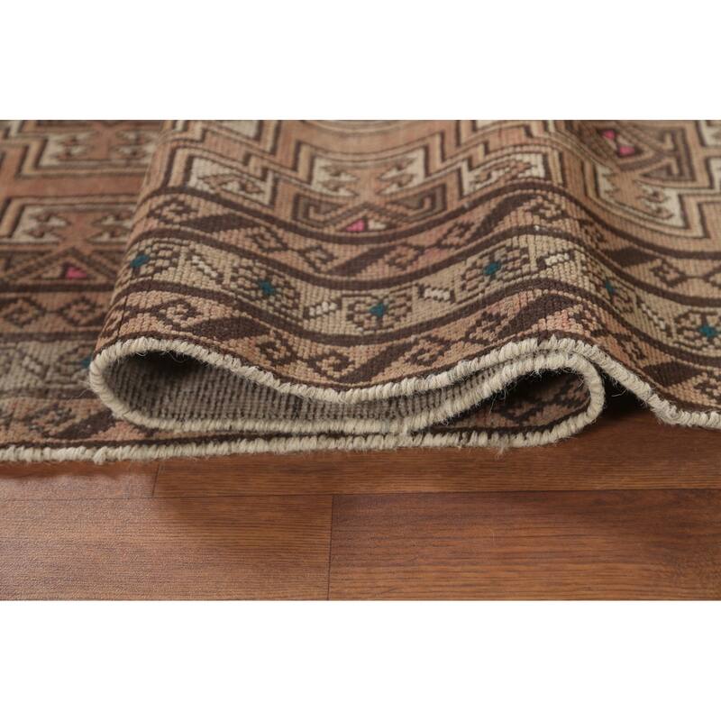 Geometric Balouch Persian Vintage Runner Rug Handmade Wool Carpet - 3'4" x 8'8"