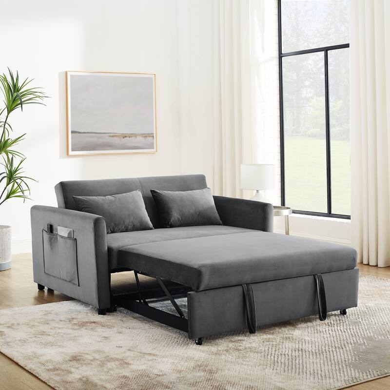 Velvet Convertible Sofa Bed 3in1 Sectional Sofa w/Adjustable Back