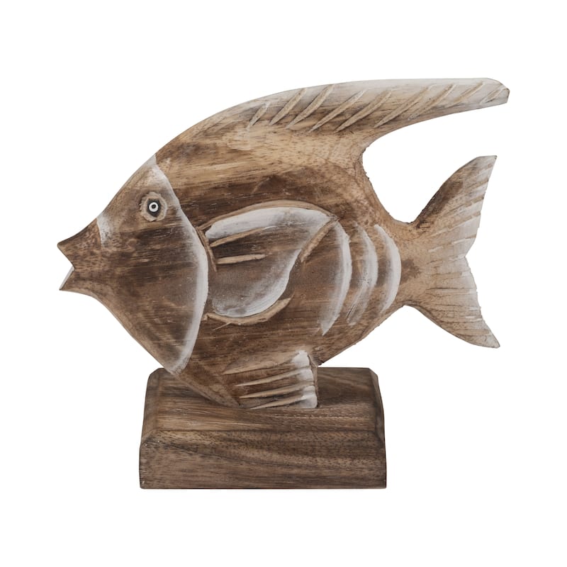 Sagebrook Home Natural Albasia Wood 8" Angel Fish Figurine- Unique Handcrafted Ocean-Inspired Showpiece - 8" x 4" x 7" - 8" x 4" x 7" - Solid wood Brown
