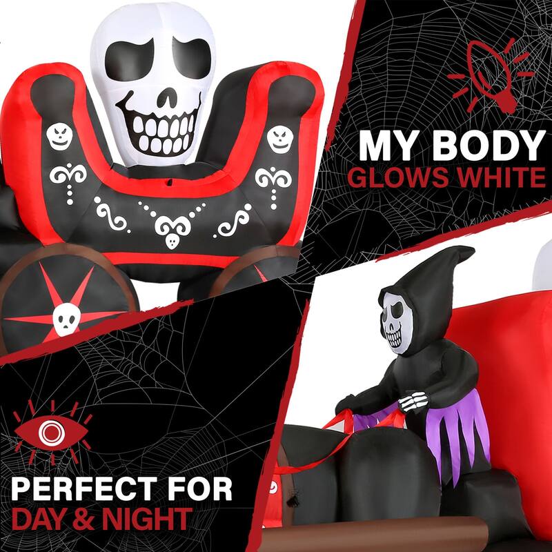 Haunted Hill Farm 6-Ft.Tall Pre-Lit Inflatable Skull Carriage