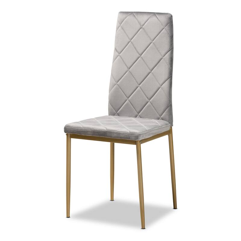 Modern Velvet Dining Chairs - 4 Piece Set - Grey Luxe Glam Metal Legs